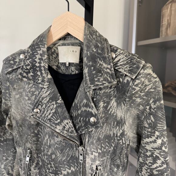 IRO Salinas Leather Moto Jacket Black Grey Abstract Lamb Biker Motorcycle 0 - Picture 3 of 7